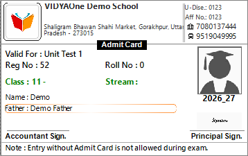 Admit Card Format I