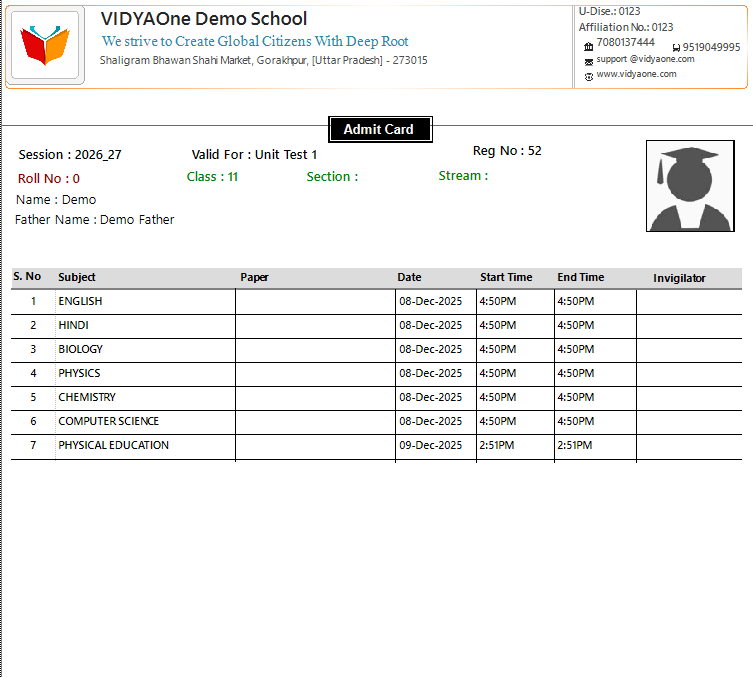 Admit Card Format II