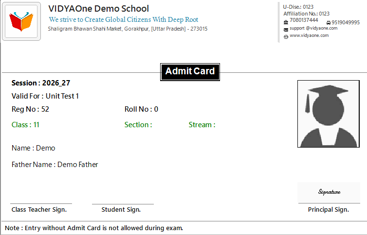 Admit Card Format IV