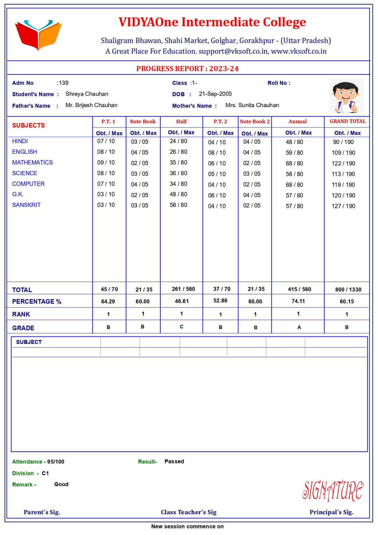 MARKSHEET016