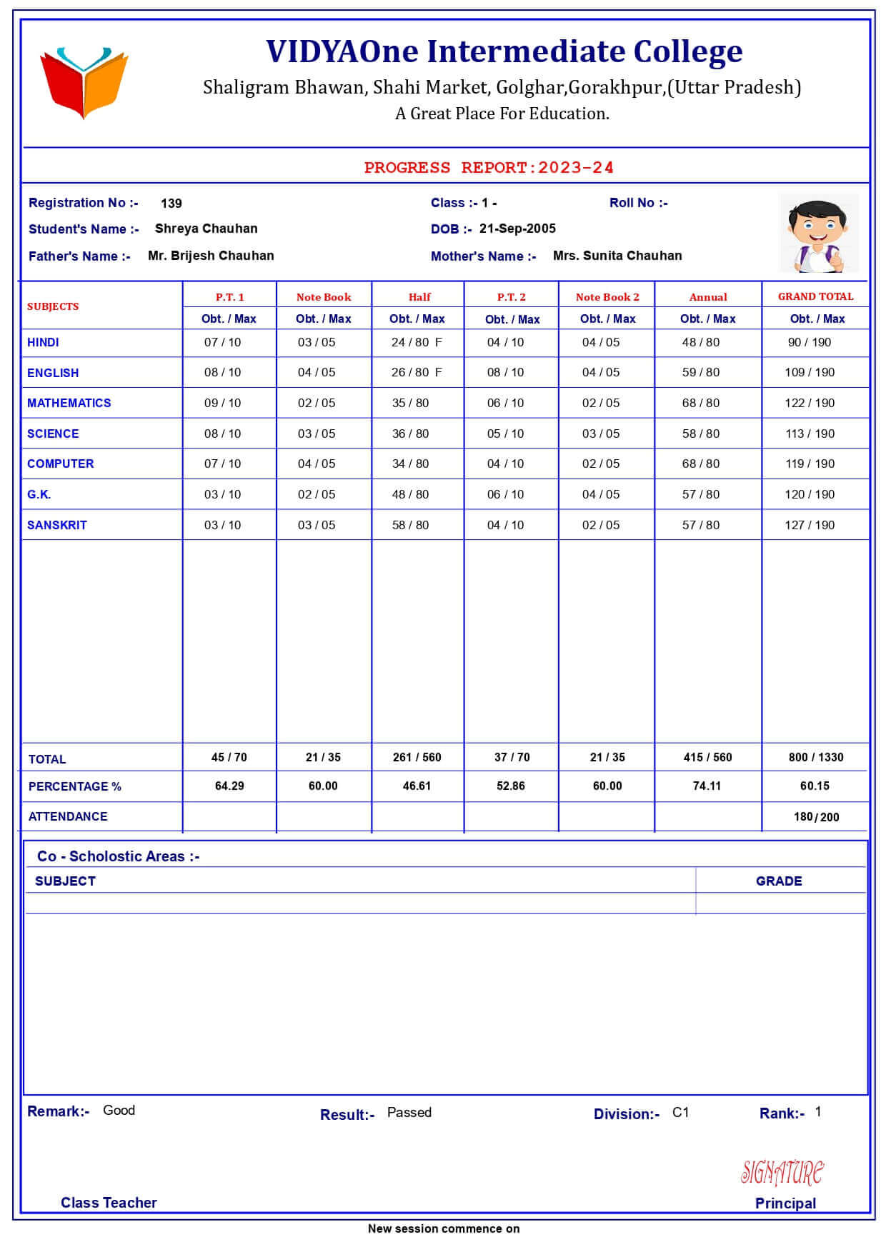 MARKSHEET018