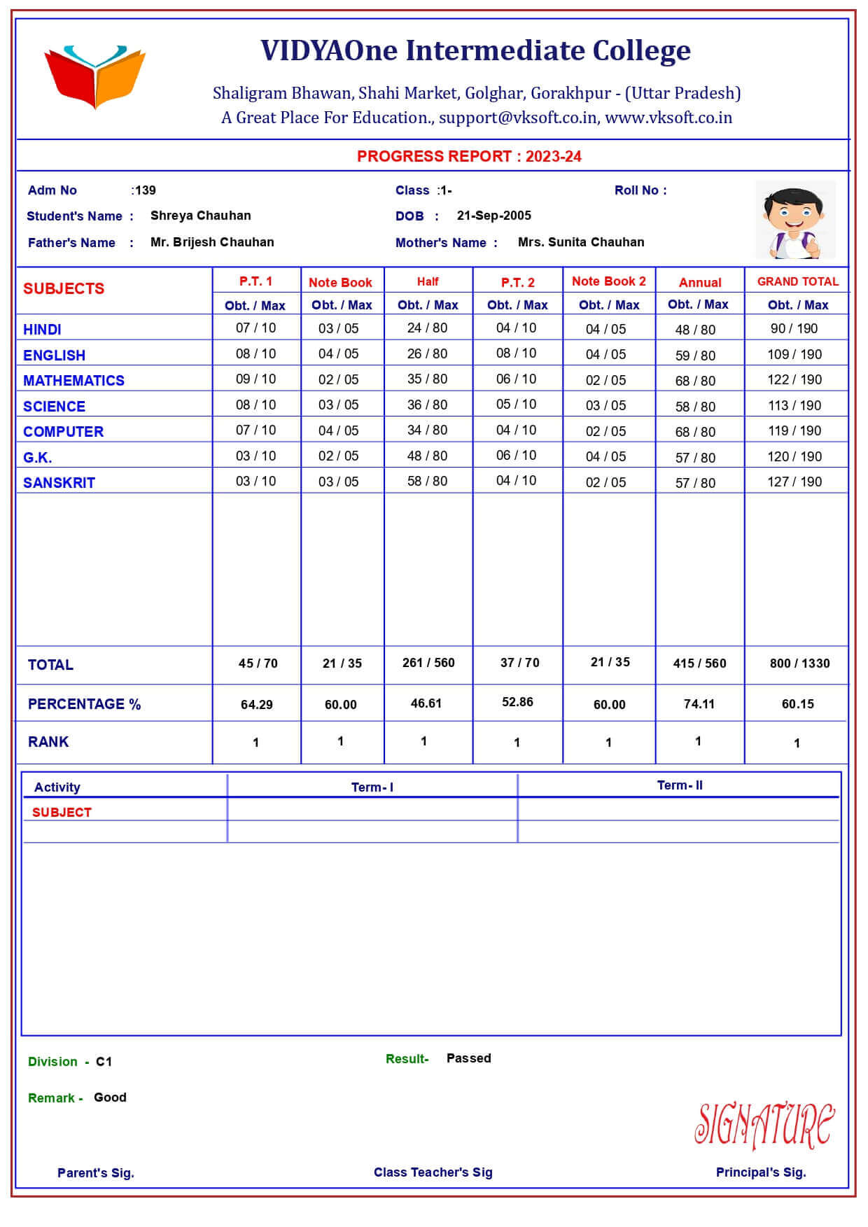 MARKSHEET019