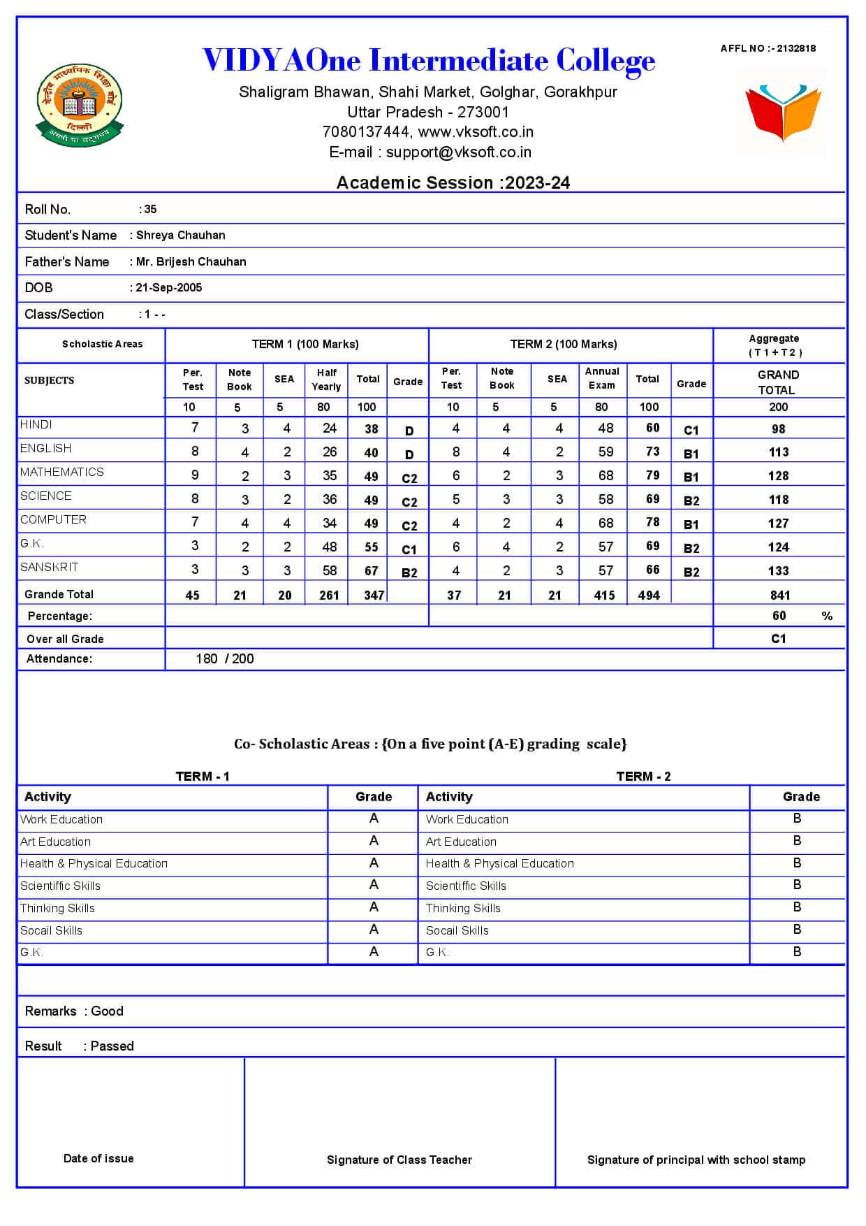 MARKSHEET067