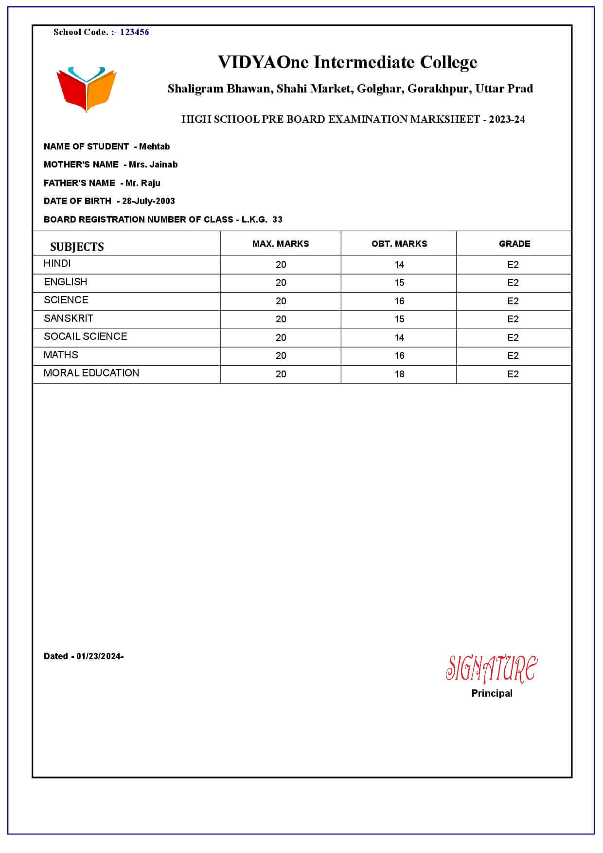 MARKSHEET003